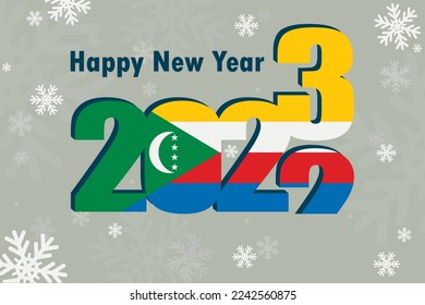 New Year's card 2023. Depicted: element of the flag of the comoros, festive inscription and snowflakes. it can be used as a promotional poster, postcard, flyer, invitation, or website.
