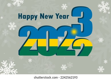 New Year's card 2023. Depicted: an element of the flag of Rwanda, a festive inscription and snowflakes. it can be used as a promotional poster, postcard, flyer, invitation, or website.