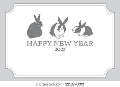 New Year's card in 2023. Illustration of three Dutch rabbits lined up.