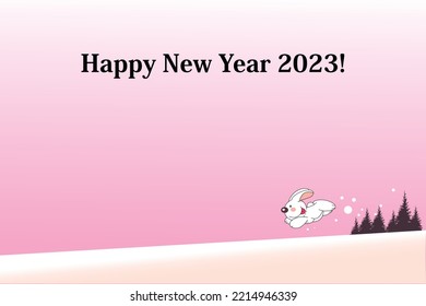 New Year's card 2023 Rabbit over snow field