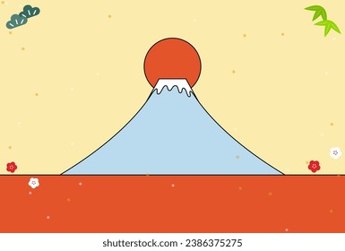 New Year's card for 2024, Mt. Fuji and the first sunrise of the year, Vector Illustration