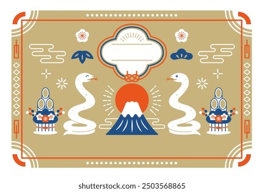 New Year's card for 2025 featuring Mount Fuji and the Year of the Snake