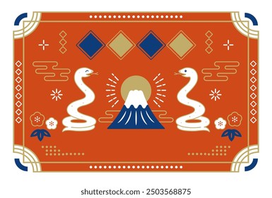 New Year's card for 2025 featuring Mount Fuji and the Year of the Snake