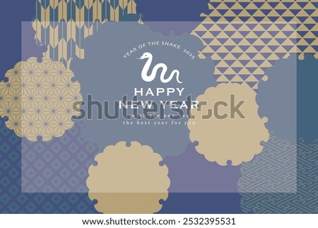 New Year's card in 2025. vector template.  Japanese traditional pattern.