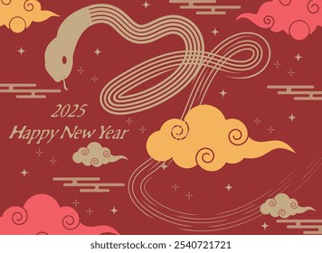 New Year's card 2025 Year of the Snake gold background