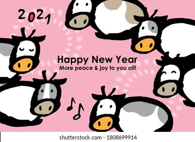 New years card of 6 funny cows & fireworks