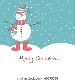 New year's card with angel snow man. Vector illustration