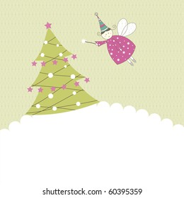 New year's card with angel. Vector illustration