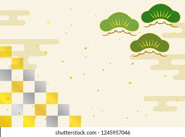 New Year's card Background material (Pine and gilded)