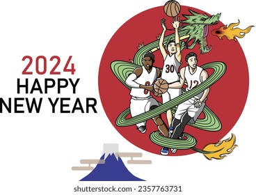 New Year's card of a basketball player who plays like a dragon