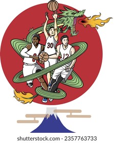 New Year's card of a basketball player who plays like a dragon
