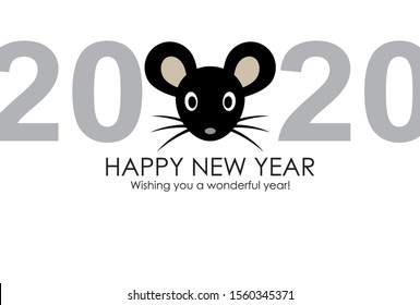 New years card of black mouse with 2020