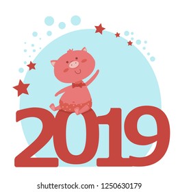 New Year's card Christmas holiday with a pig