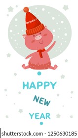 New Year's card Christmas holiday with a pig
