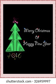 New Year's card with Christmas tree and text for 2016