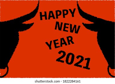 New Year's card of cow silhouette 2021