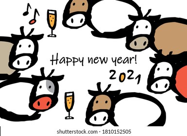 New year's card of cow's party