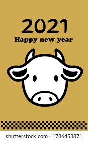 New year's card with cute illustrations of cows for 2020.