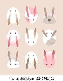 New Year's card of cute rabbits with various poses and graphics vector illustration