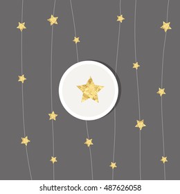 New years card. Design with golden stars.