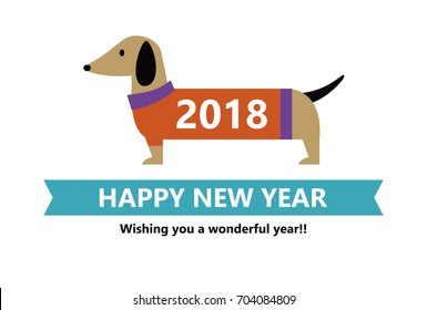 New years card of a dog wearing 2018 logos clothes