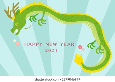 New Year's card with a dragon flying in the sky