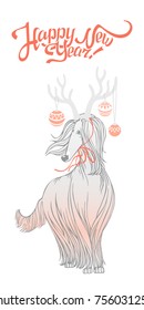New Year's card with funny dog. Afghan hound
