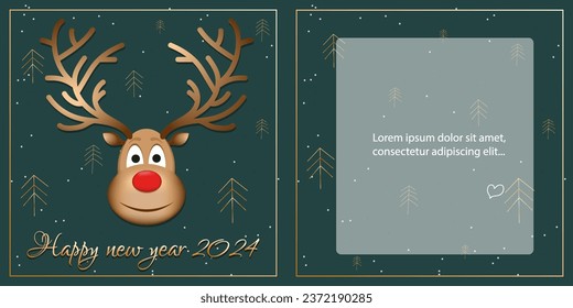 New Year's card greencongratulations deer green