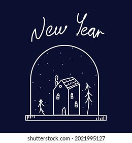 New Year's card with a house. Christmas card is a modern, minimalistic vector illustration. A poster for Christmas and New Year. Vector illustration