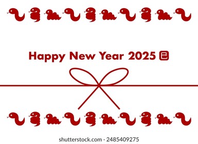 New Year's card illustration for 2025. Simple red snake pattern and ribbon. Vector illustration. Year of the snake. Chinese characters translation is Snake.