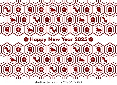 New Year's card illustration for 2025. Snakes and plum blossoms pattern. Vector illustration. Year of the Snake. 