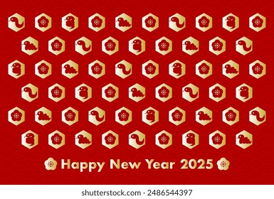 New Year's card illustration for 2025. Snakes and plum blossoms pattern. Vector illustration. Year of the Snake. 