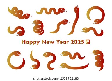 New Year's card illustration for 2025. Red and gold gradient snakes pattern. Vector illustration. Year of the snake. Chinese characters translation is Snake.