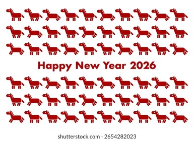 New Year's card illustration for 2026. Red horse pattern. Vector illustration. Year of the Horse. White background.