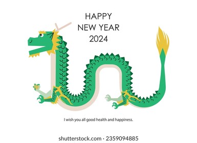 New Year's card illustration of a dragon holding a sideways jewel.