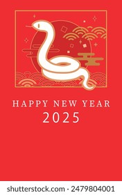 New Year's card of the illustration of a lucky white snake Vertical length