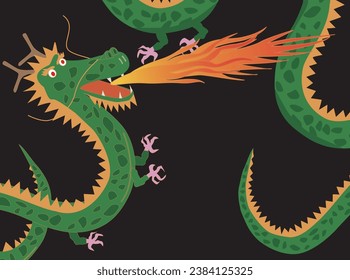 New Year's card illustration material for 2024. The dragon is breathing fire to celebrate the New Year.