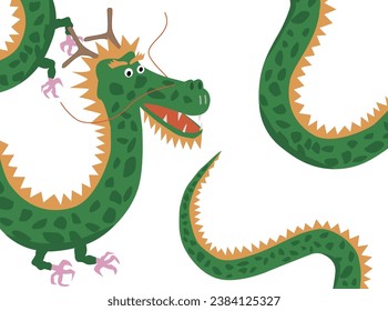 New Year's card illustration material for 2024. Several dragons are celebrating the new year.