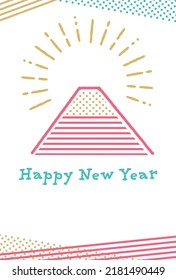 New year's card illustration of Mt. Fuji and sunrise in pop style