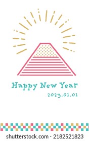 New year's card illustration of Mt. Fuji and sunrise for 2023 year in pop style