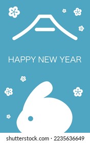 New Year's card illustration of a rabbit on a blue background