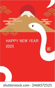 New Year's card with illustration of a snake in the year 2025. 