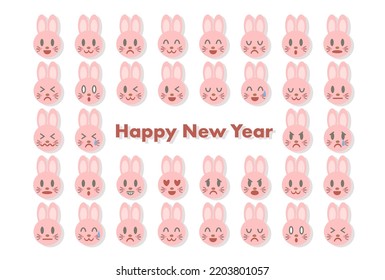 New Year's card illustration. year of the rabbit. Rabbit face pattern with various expressions. Vector illustration.