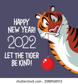 New Year's card with the image of the tiger symbol of 2022.