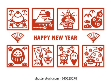 Tarjeta de Año Nuevo - Elementos japoneses de Año Nuevo