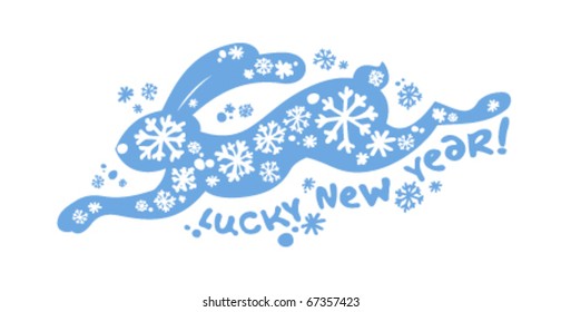 New Years card with lucky running rabbit.