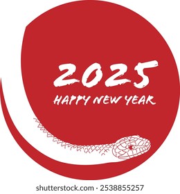 New Year's card materia of snake yearl with snake and sunrise red circle
