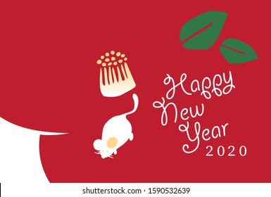It's the New Year's card material of 2020/the illustration design of the flower of a mouse and a camellia.