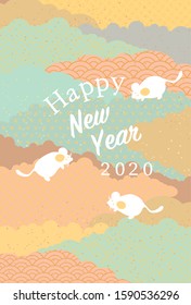 It's the New Year's card material of 2020/the fashionable design of the illustration of a mouse.