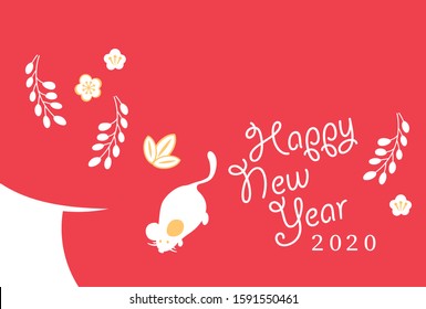 It's the New Year's card material of 2020/the illustration design of the flower of a mouse and a camellia.